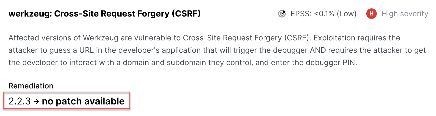 Finding with no fixed version available