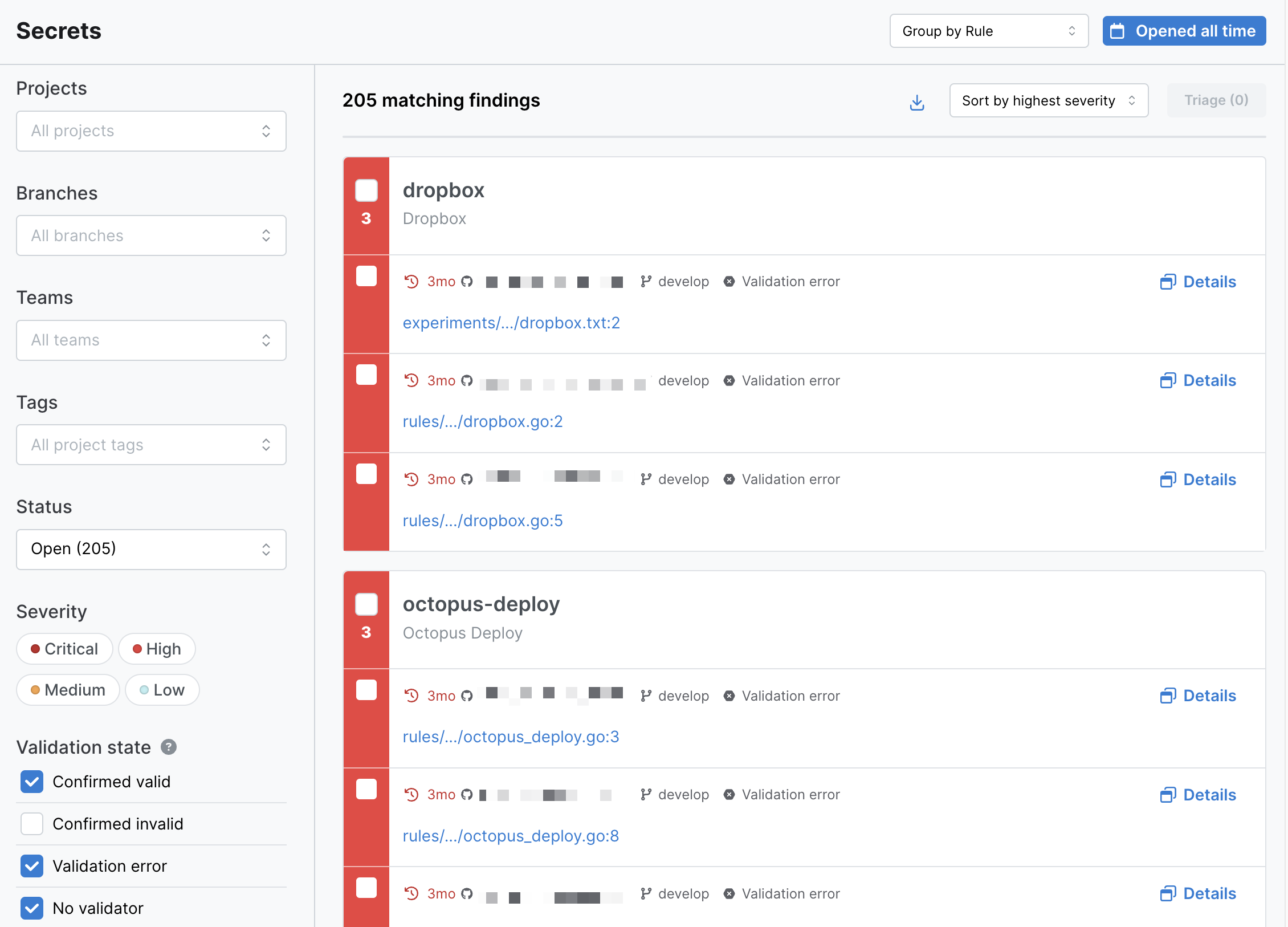 Findings grouped by rule